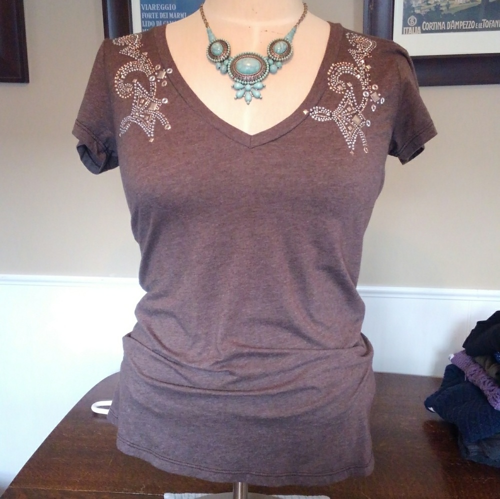Metallic and Rhinestone Embellished Heather Brown